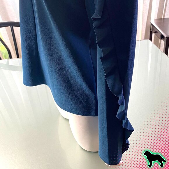 NEW NWT Bar III Ruffled Sleeve Blouse Top Size L Large Long Sleeve Turquoise - Picture 4 of 4